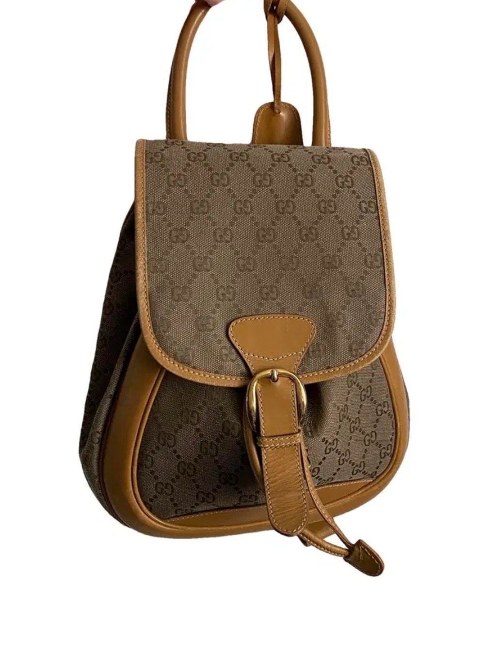 Gucci Brown Monogram Canvas and Tan Leather Backpack